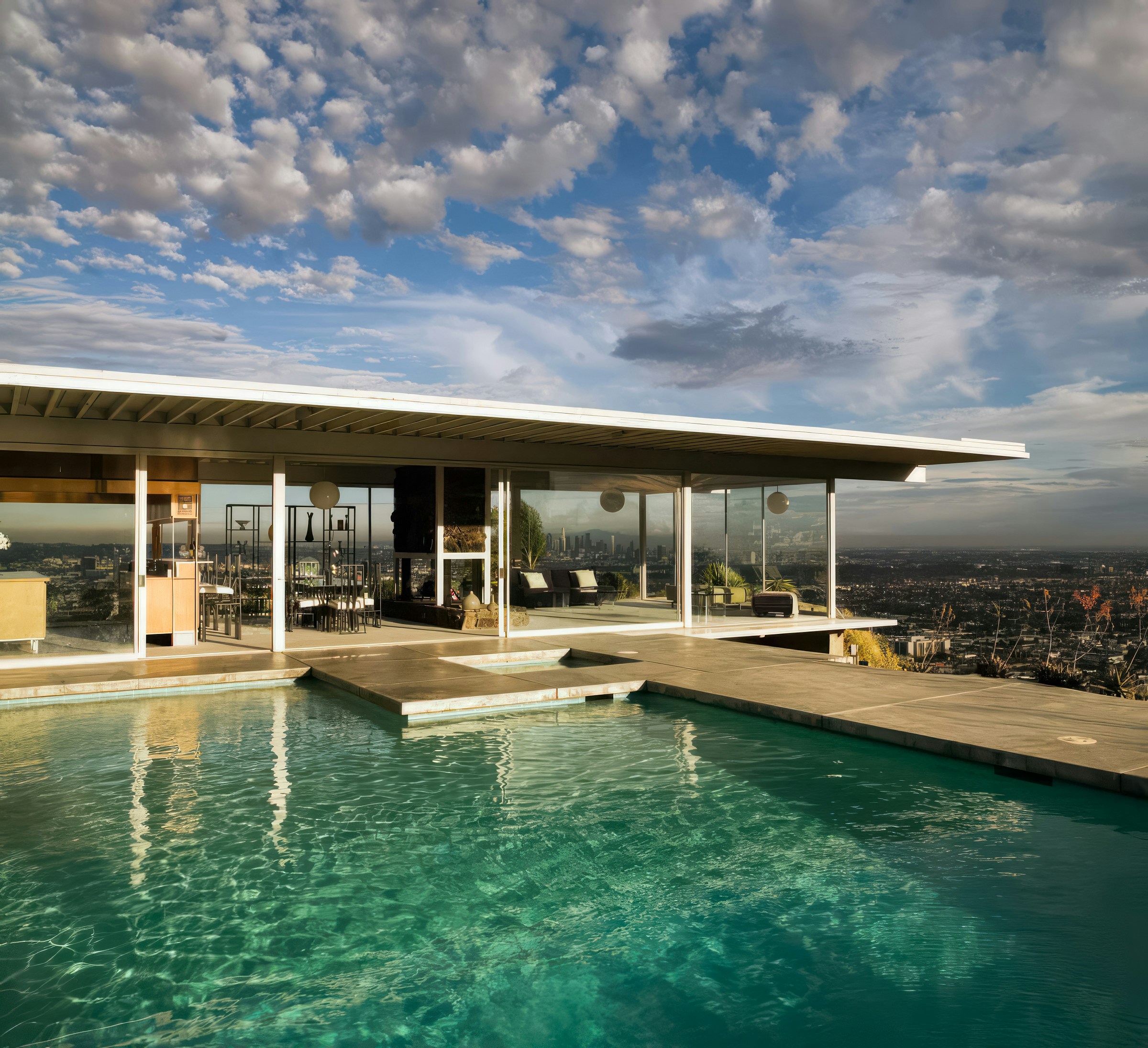 A high-end Northern California home interior at golden hour